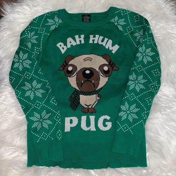 L.O.L. Vintage Other - LOL Vintage Bah Hum Pug Green Holiday/Christmas Kid’s Crewneck Sweater